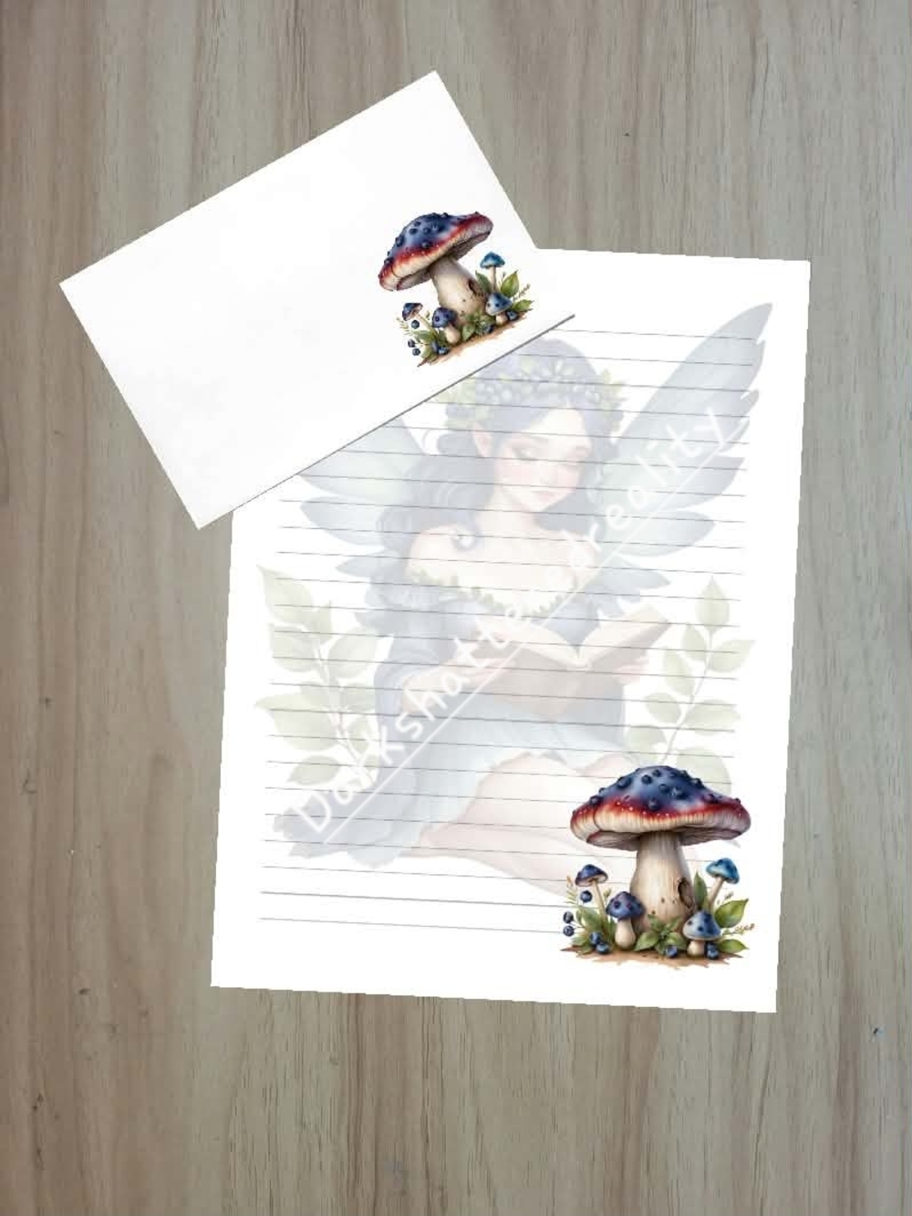 🖤NEW🖤 24pc Fairy & Mushroom Stationery Set - Blue and Cream